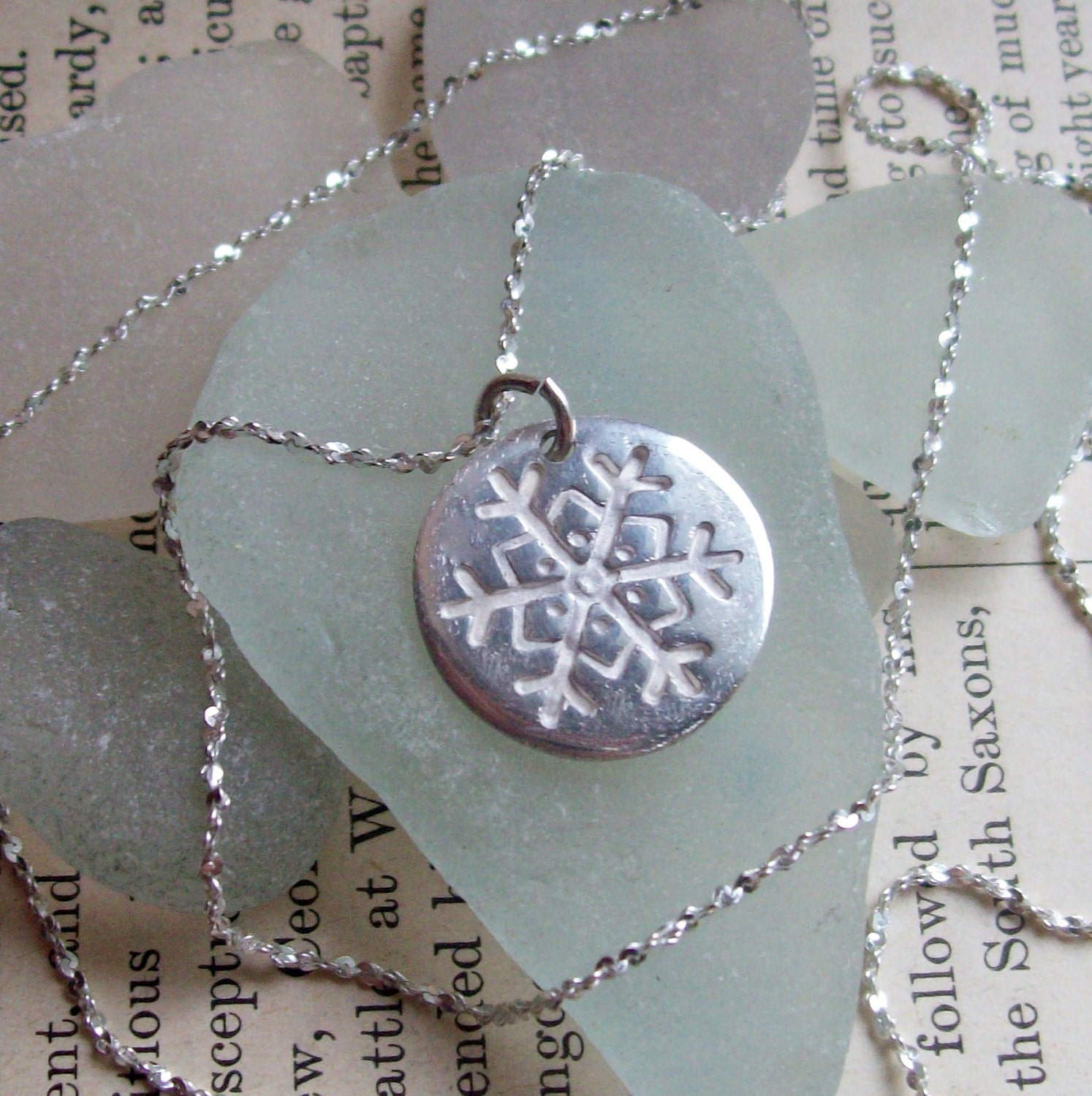 Snowflake silver necklace, PMC Snowflake Silver Necklace, Artisan Silver Jewellery