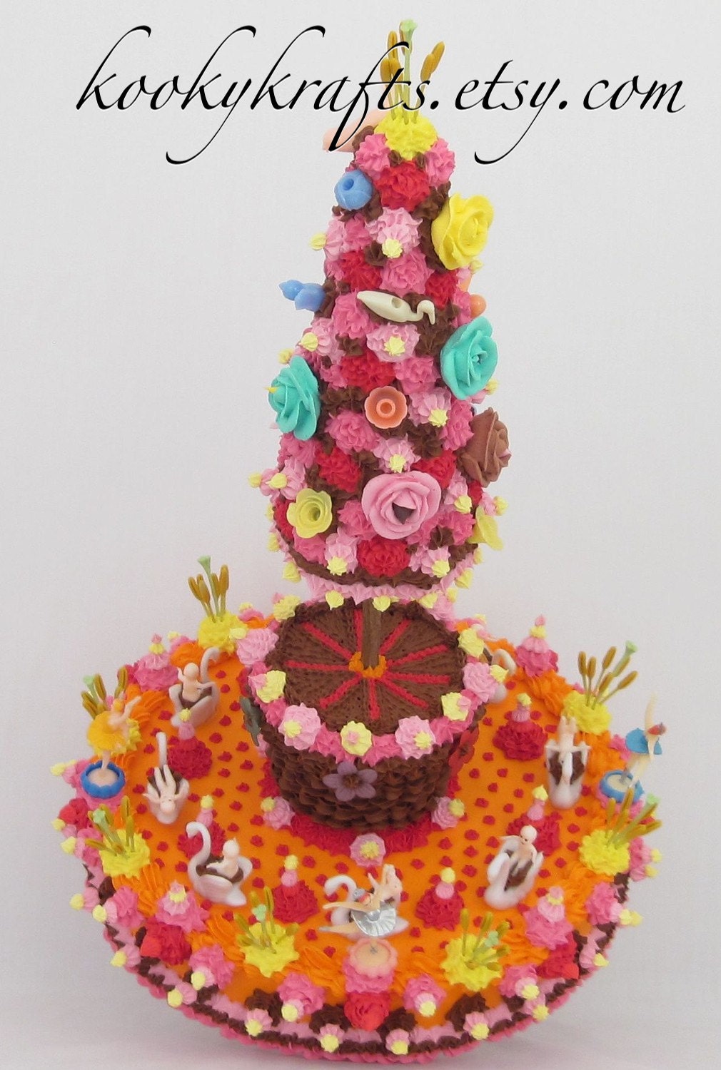 Faux Cake with Topiary Baby, Birds, Swans, Ballerinas