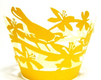 20 Lace Cupcake Wrappers Liner - Yellow Sunshine Love Birds