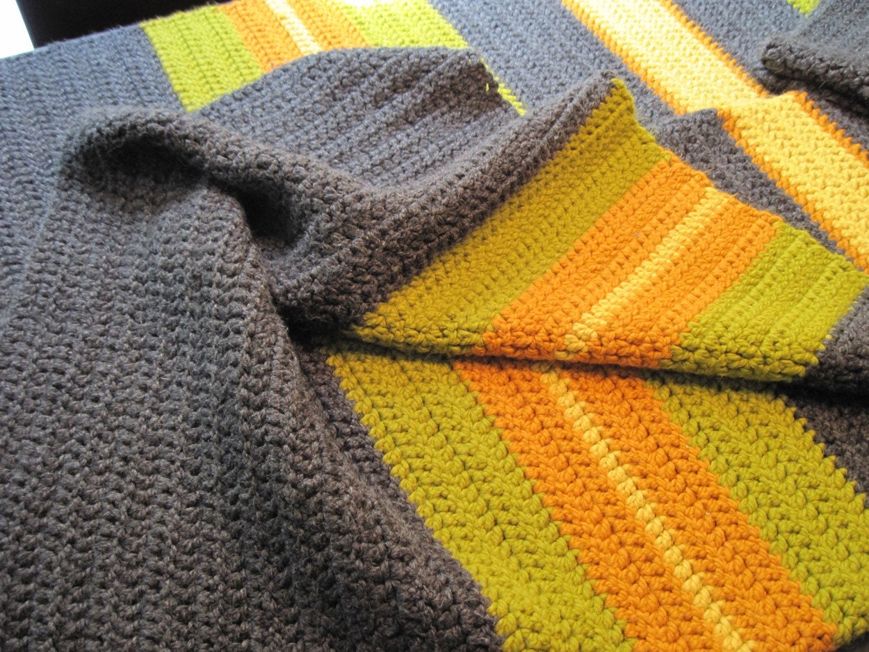 Crochet Grey Afghan with Stripes