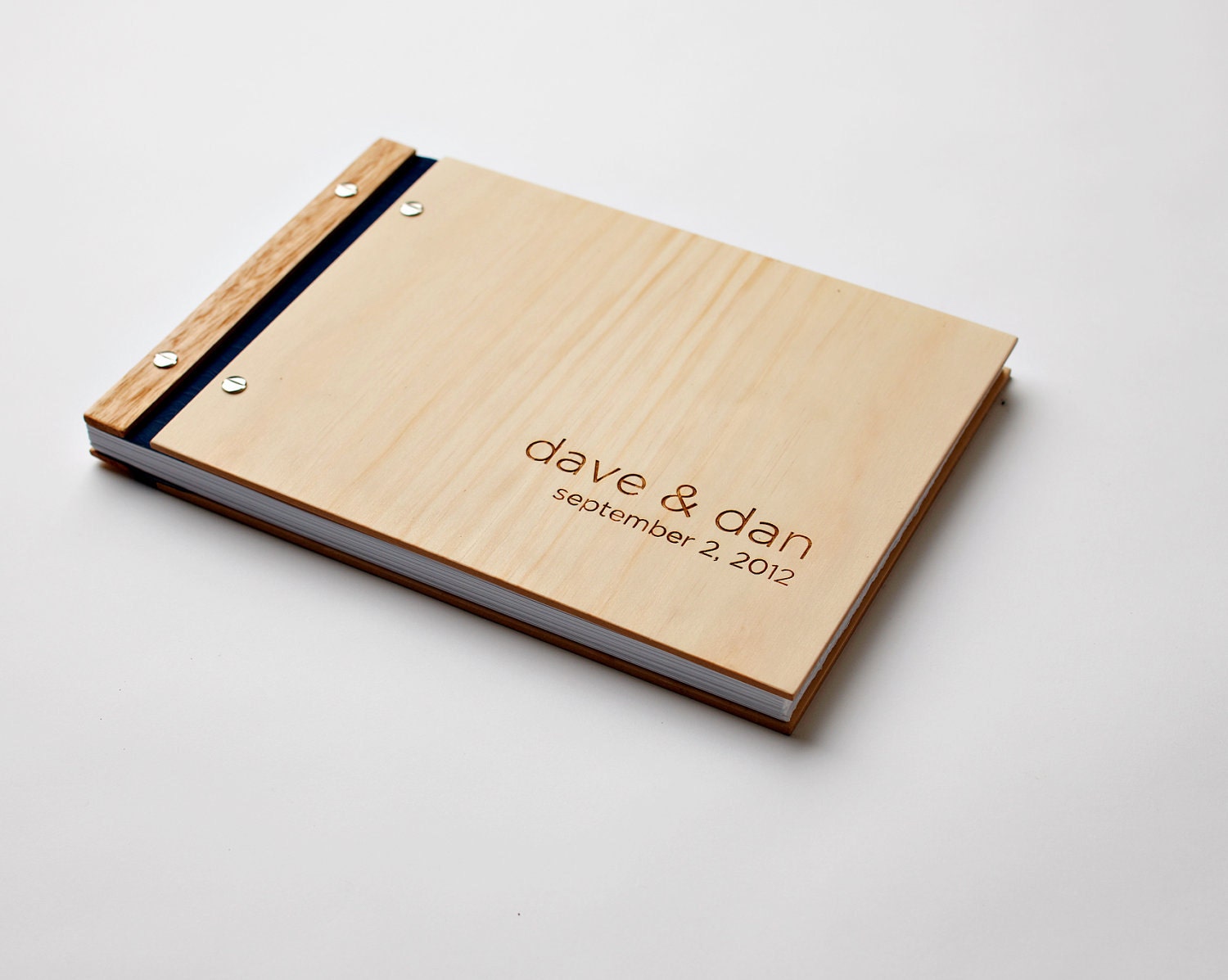 custom wedding guest book wood personalized engagement anniversary rustic // modern gay wedding