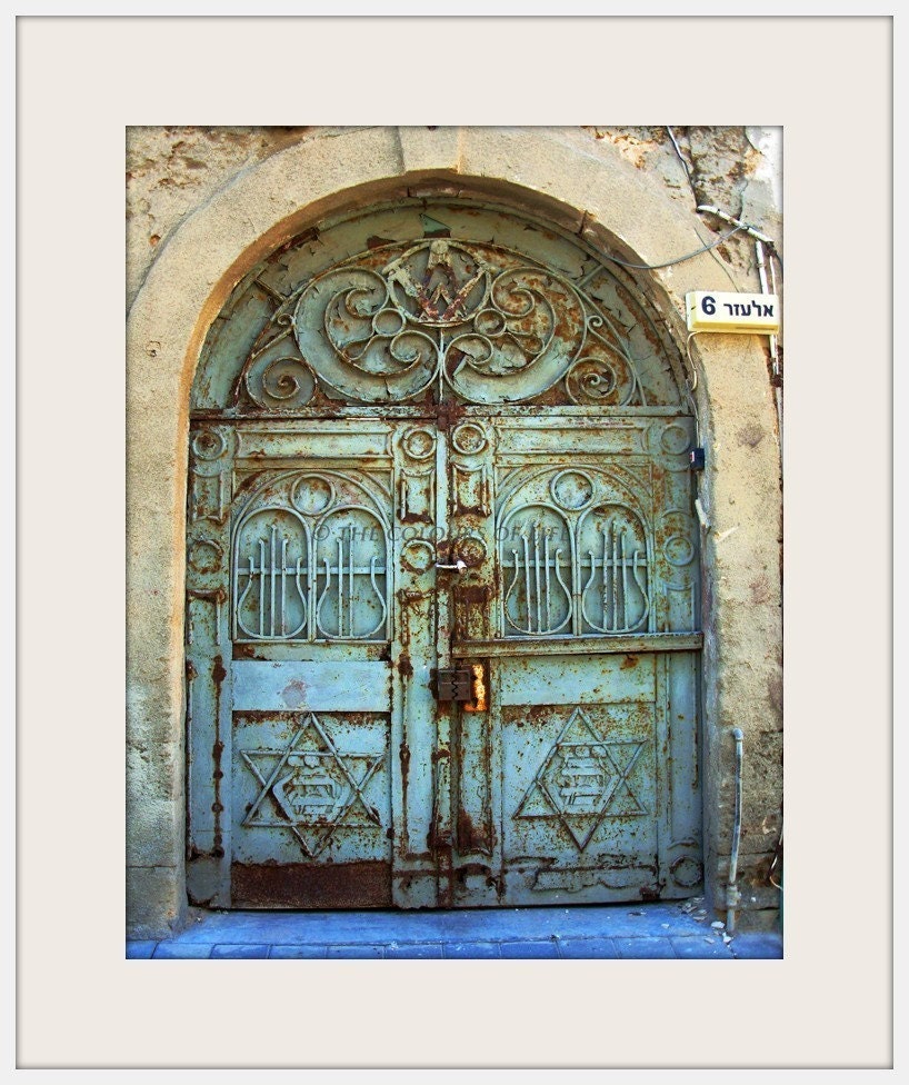 Doors photography, teal, rusty, Tel Aviv door, David star, synagogue, old synagogue door