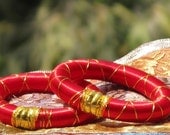 2 Red Silk Thread Wrap Bangles Bracelets - Handmade Fiber Jewelry very Lightweight - Indian Bangles Perfect For Autumn, Fall - Funky