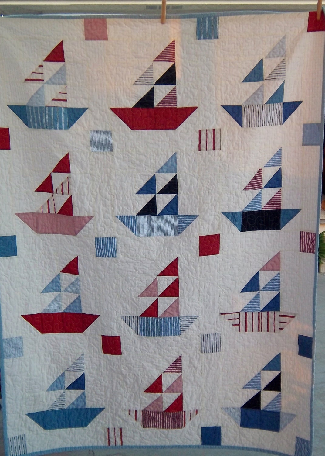 Dreamy Americana Sailboat Quilt by Dreamy Vintage Sheets on Etsy