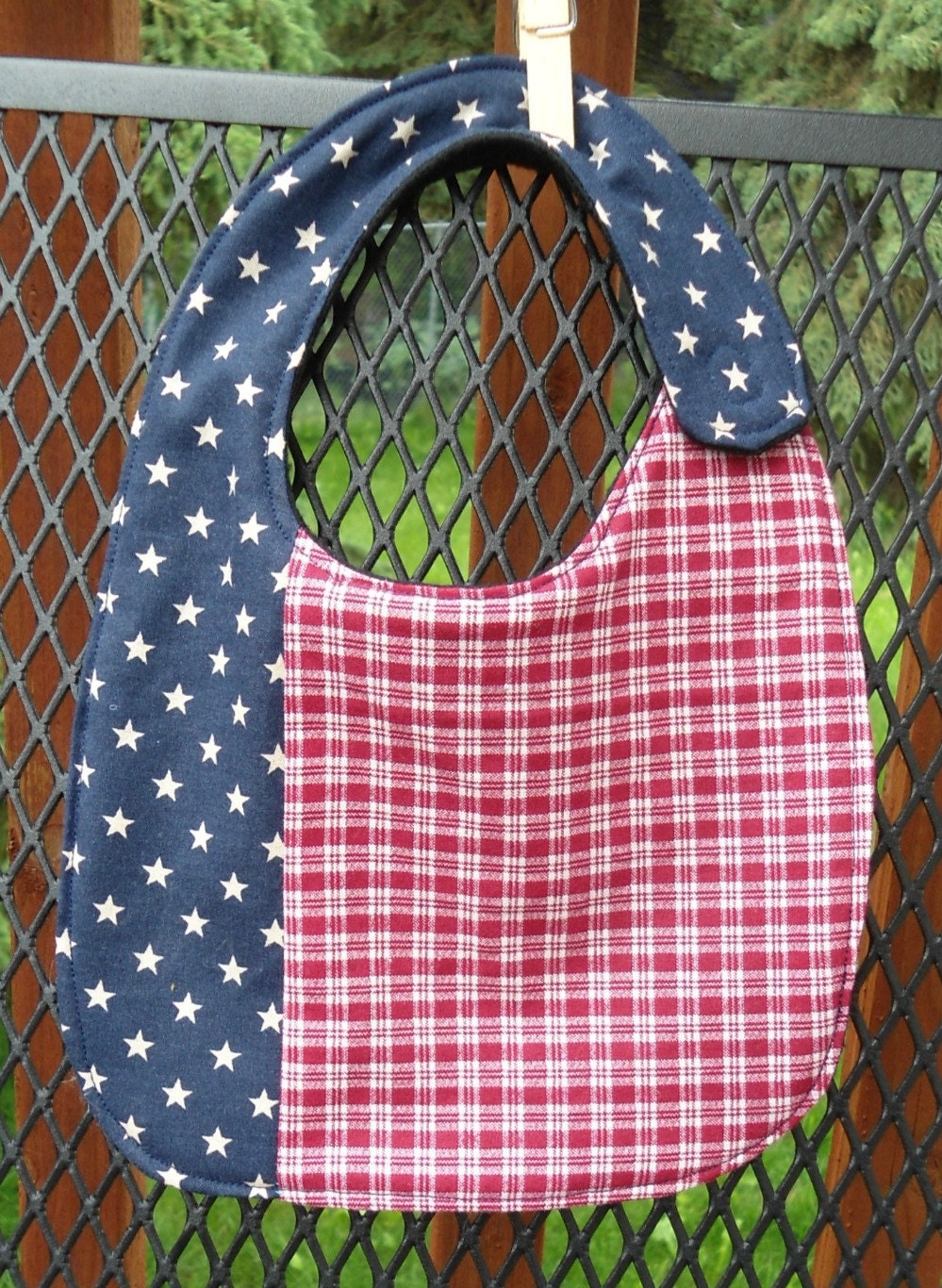 Cotton and Fleece Bib, newborn to small, 4th of July, american flag style, red and blue