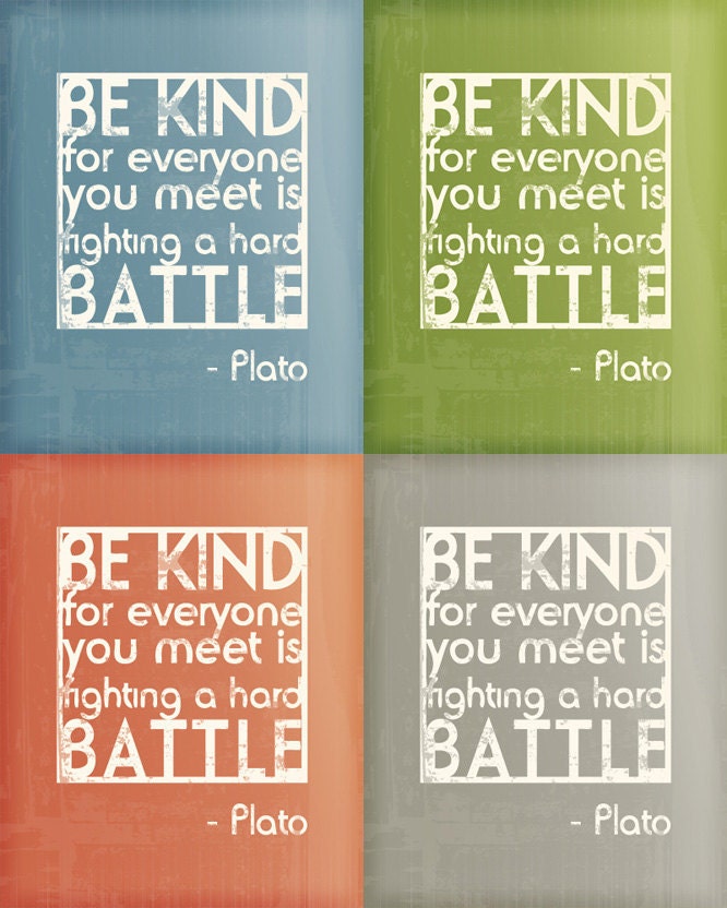 16x20 Be Kind Hard Battle Plato Art Print Mustard Yellow
