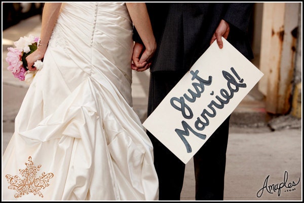 Large Just Married Sign Whimsical Rustic Shabby Chic Sign Hand Painted Wedding Sign Handmade