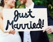 Large Just Married Sign Whimsical Rustic Shabby Chic Sign Hand Painted Wedding Sign Handmade Photo Prop - whimsical signs for just married