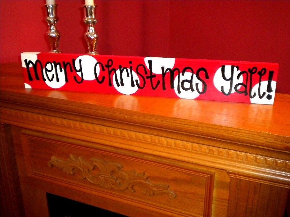 Merry Christmas Y'all red and white - christmas signs - cute polka dot sign, mantel or end table sign