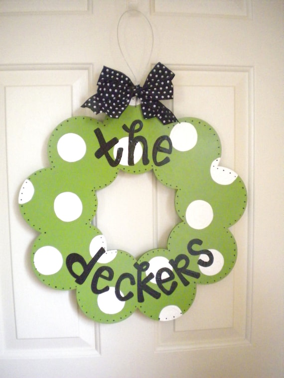 Personalized Polka Dot Family Wood Wreath - cute signs - polka dot signs - wedding gifts - family name signs