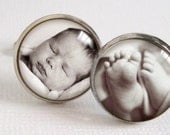 Proud Papa Cufflinks  -  Custom photo cuff links in silver for Daddy or Grandpa Fathers Day with Your Baby or Child Pictures