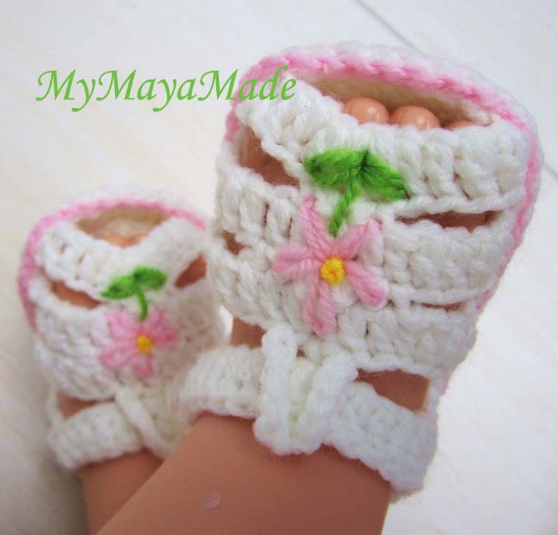 Pink Flower Crochet Baby Sandals - Size from 0-12 mos