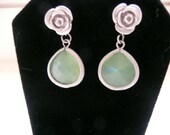 Flower and Jade Stone Drop Earrings
