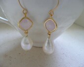 Pink Stone and Pearl Drop Earrings