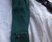 40's Handpainted Necktie in Emerald with Polynesian Bamboo Theme