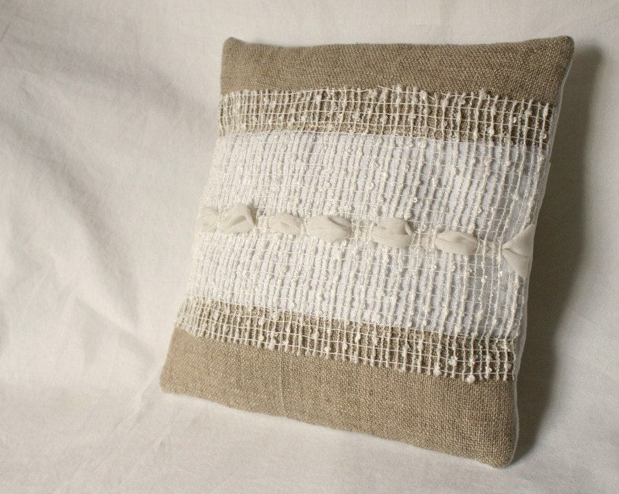 Wedding Rings Pillow Rustic Burlap Vintage Cotton Lace  8" x 8"