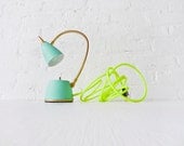Vintage Lamp - Mint Green Gooseneck w/ Neon Yellow Net Cloth Color Cord