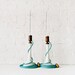 Lighting - Pair of Vintage White Milk Glass Diamond Cut Candlestick Lamps w/ Agua Net Color Cord