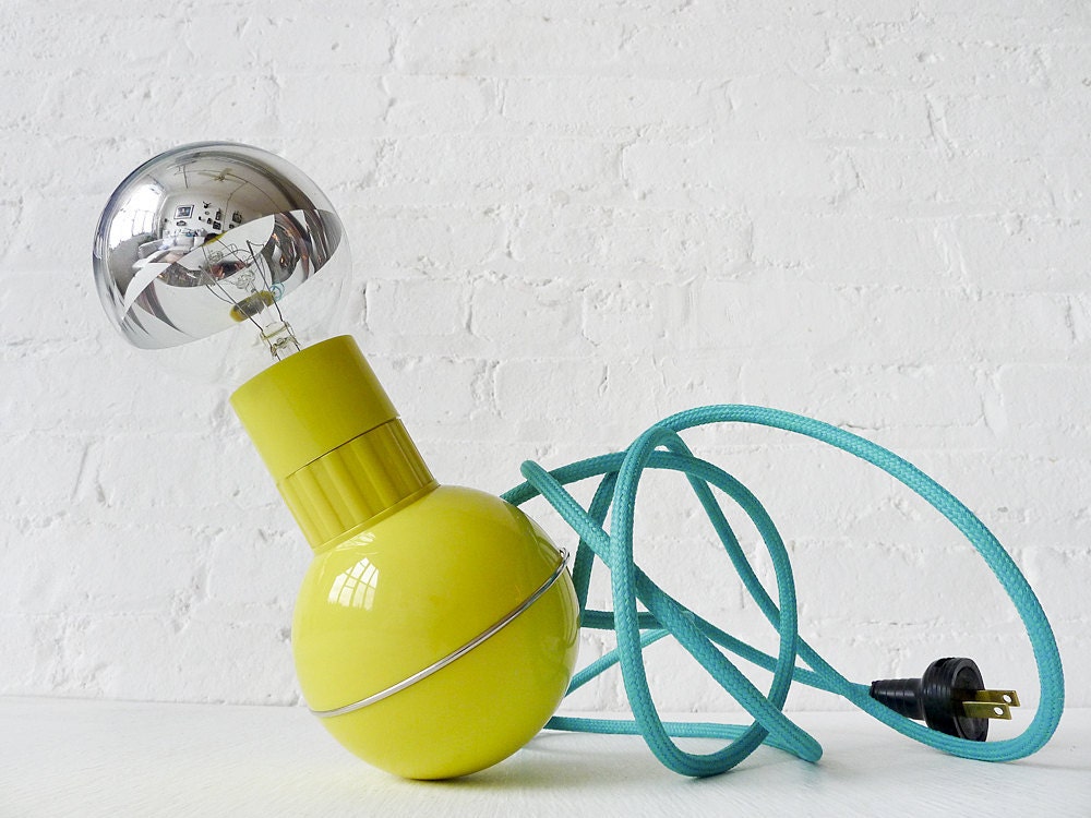 Retro Atomic Mid-Century Wobble Ball Light with Aqua Green Blue Color Cord