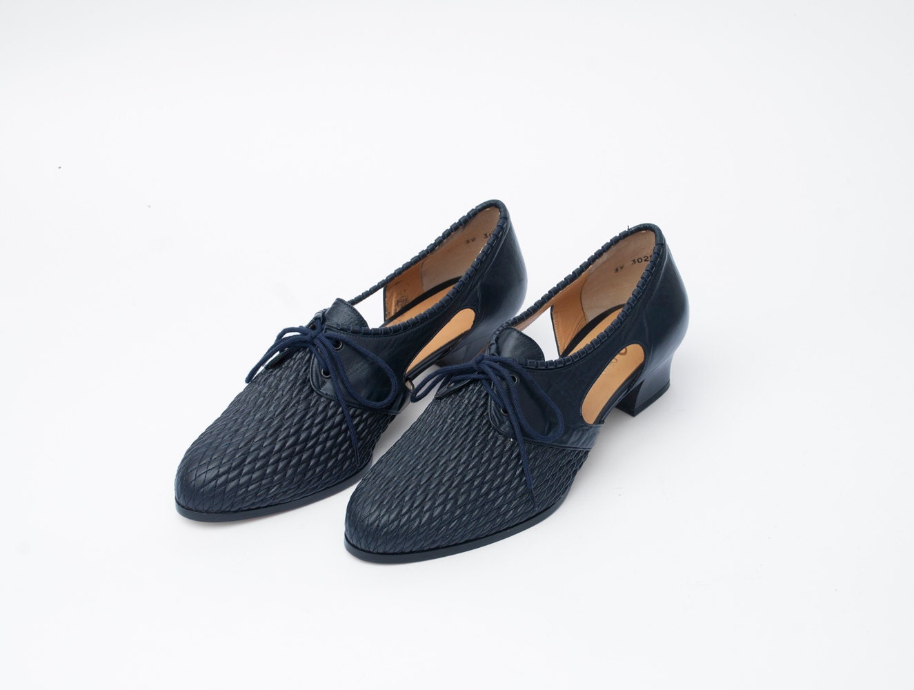 Size 9.5 wide Navy blue elastic and leather Shoes laced up Dead Stock Vintage