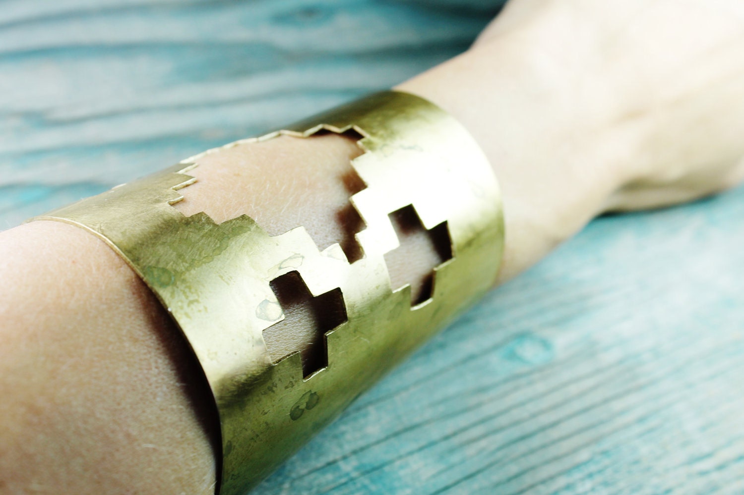 RESERVED for DALLAS - Southwestern Navajo Cutout Cuff. Gold Brass.