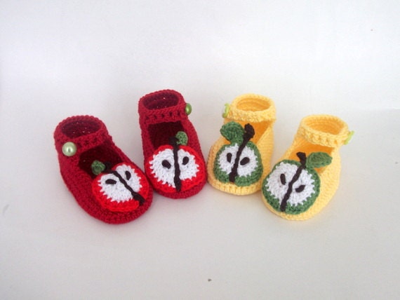 Crochet Baby Apple Booties-Crochet Baby Girl Sandals-Baby Apple Sandals-Your choice of color