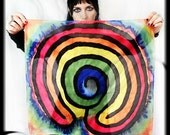 Rainbow silk scarf - hand painted black stripes  - Love Labyrinth