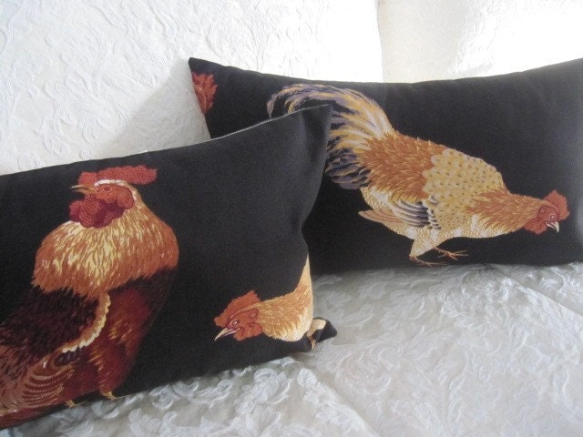 Pillow, Decorative Throw Pillow Cover, Designer Black French Rooster Pillow Cover 12 x 20 in stock and ready to ship