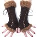 Fingerless Gloves Corset Arm Warmers in Camel and Dark Brown with Suede Ribbons Victorian Style