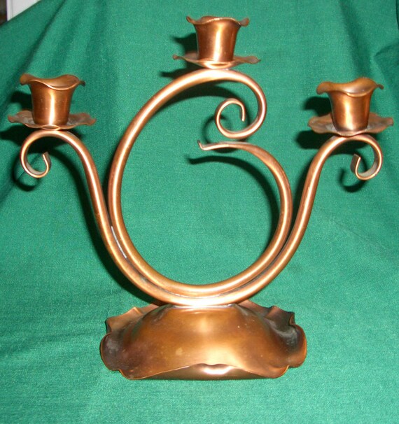 Vintage Gregorian Copper Candle Holder Curly Swirly by rbrannagan