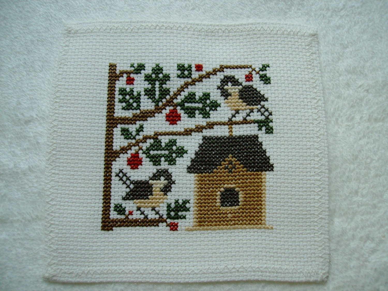 Completed Prairie Schooler Cross Stitch Bird - Chickadee