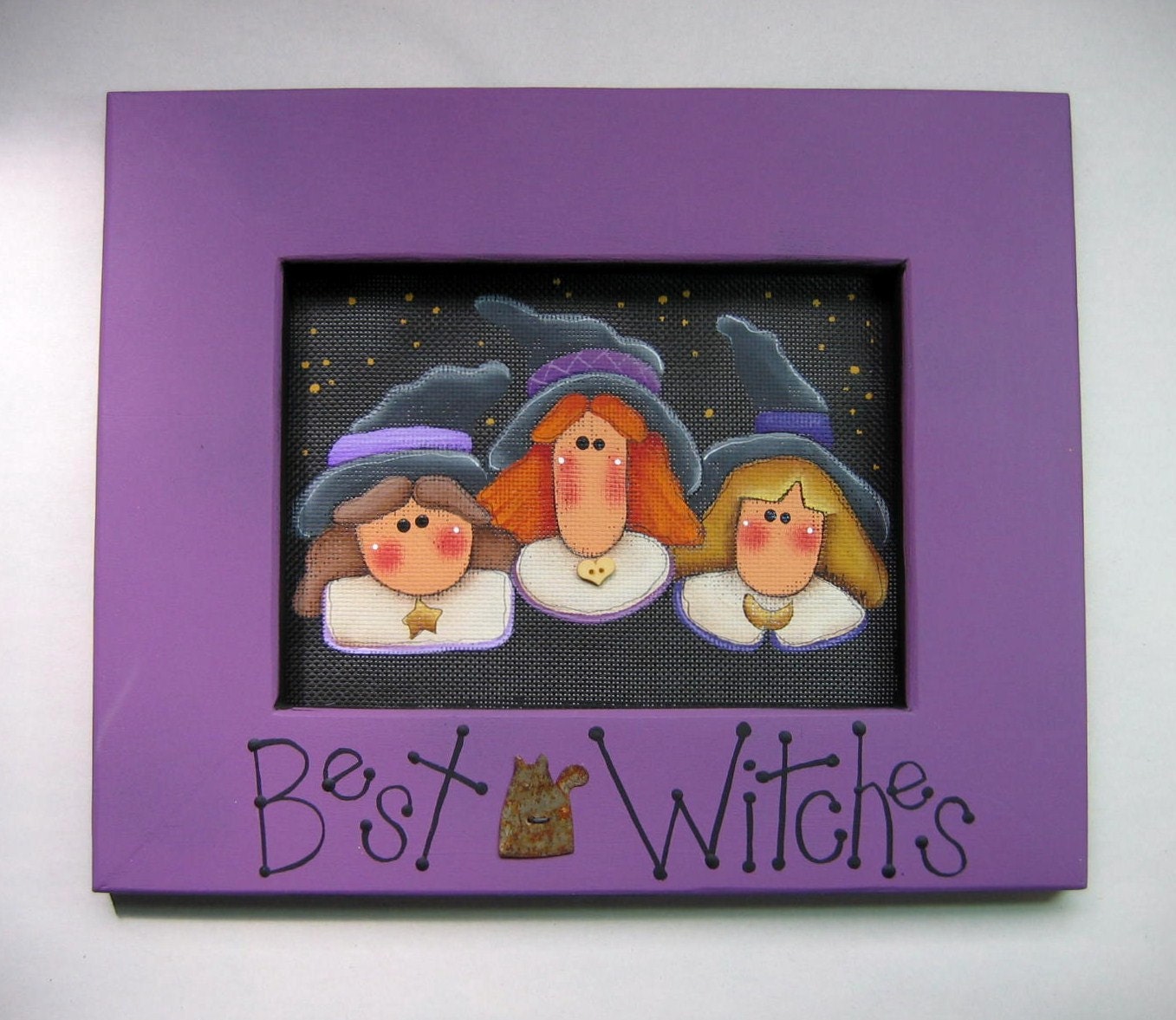 Halloween, Tole Painted, Witches, Best Witches Sign, Framed in Purple