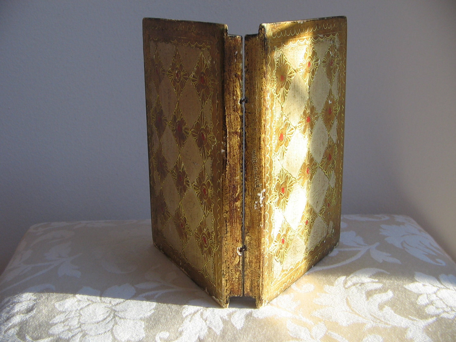 Vintage House Blessing Florentine Gilded Wood Hinged Box Frame Diptych Art Nouveau