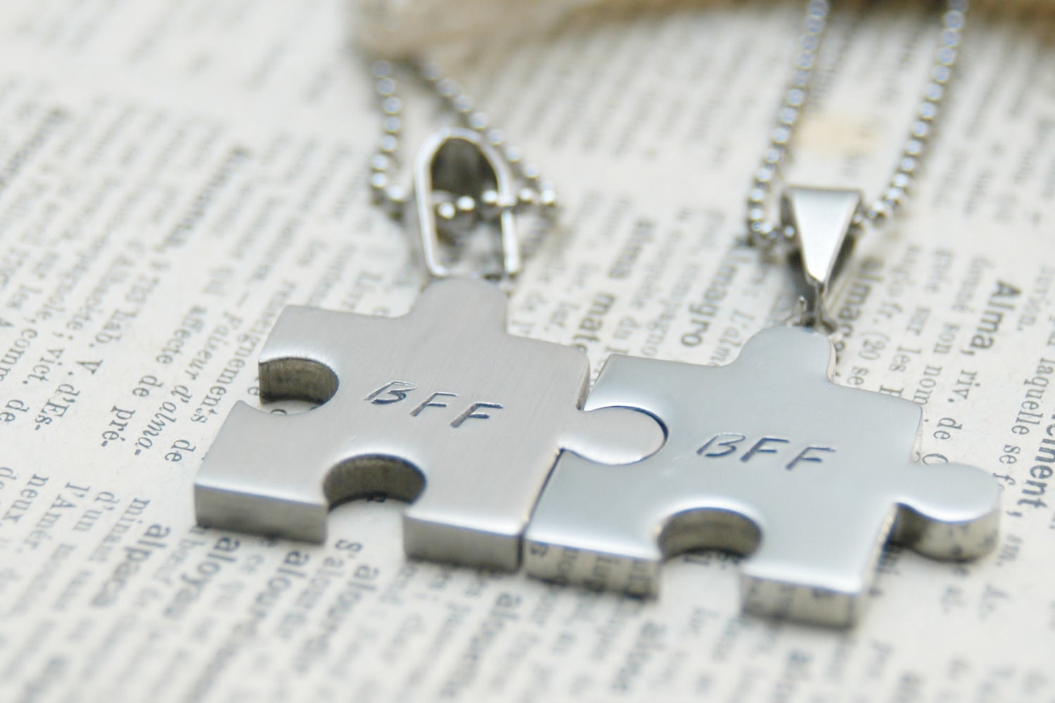 Hand Stamped Puzzle Piece Necklaces - BFF, Best Friend, Stainless Steel By Inspired Jewelry Designs