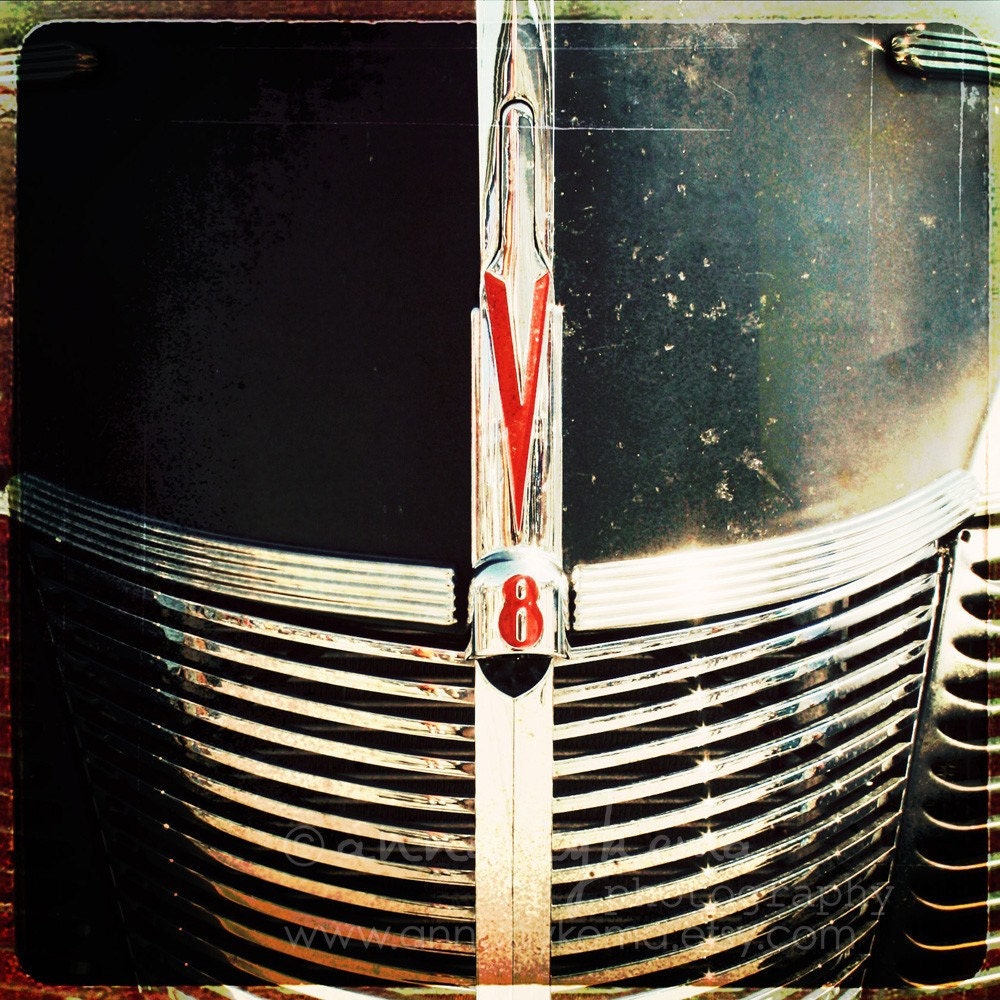 retro home decor vintage car midcentury americana black red silver gray steampunk masculine -  Deluxe V8 - 8x8 Fine Art Photography Print