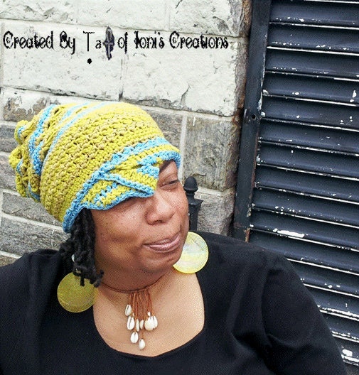 Blue and Yellow Open Crochet Crown with Visor