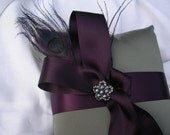 Ring Bearer Pillow  - Sophisticated with Eggplant and Peacock Feathers