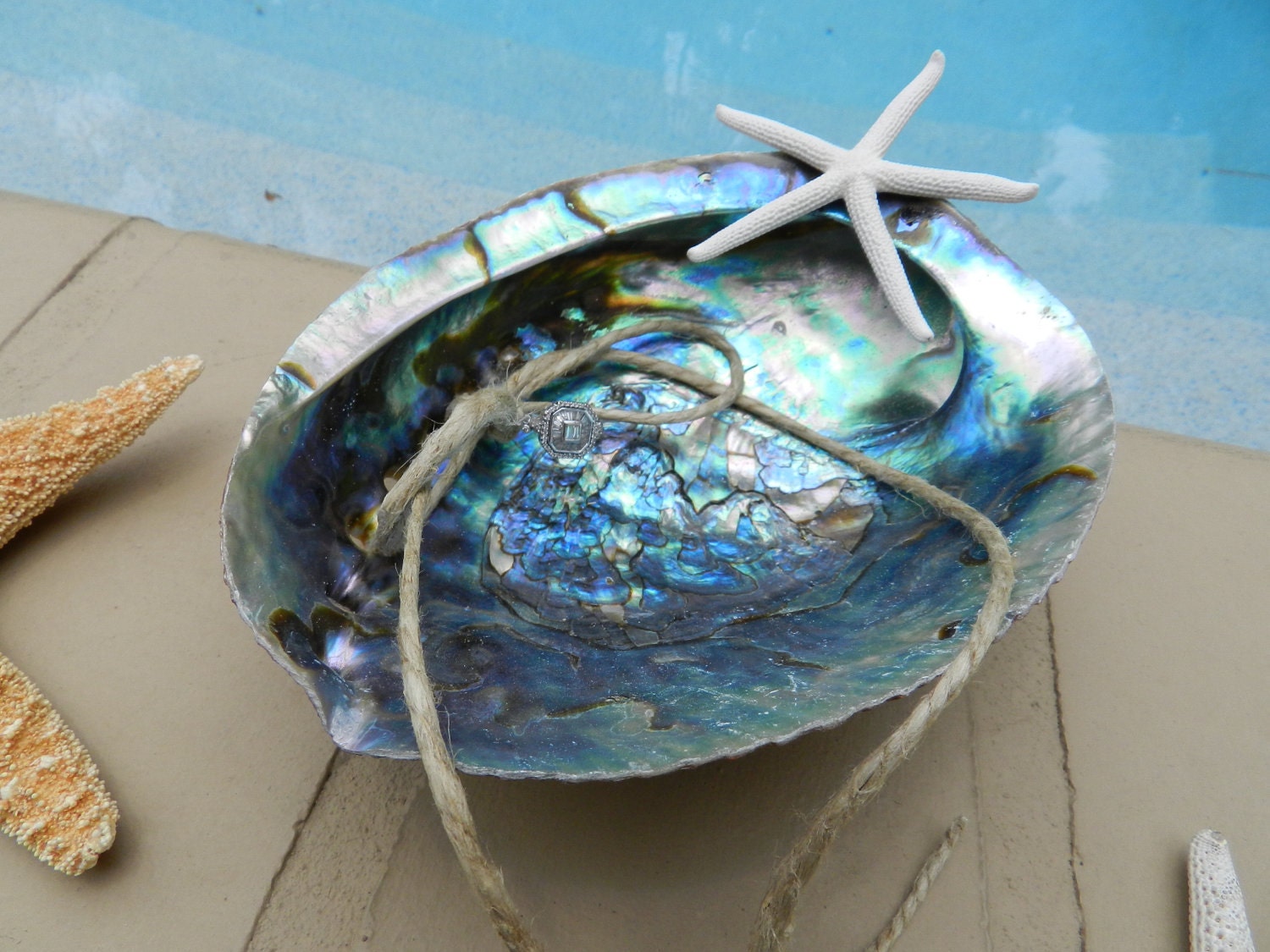 Abalone Seashell Ring Bearer Pillow Alternative - Beach Theme