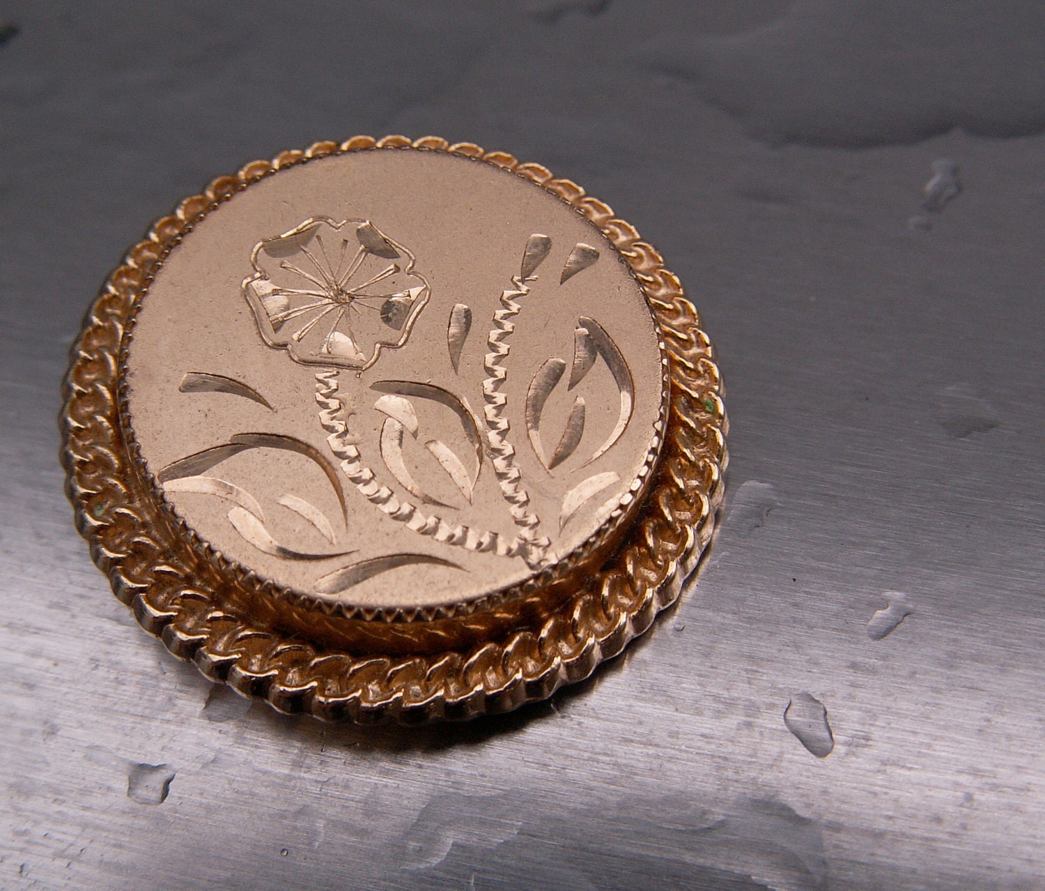 Vintage Brooch 12KT Gold Filled CATAMORE Pin Victorian Style Etched Floral Signed