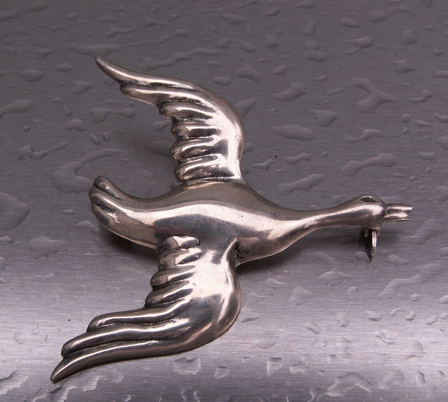 Mexican Brooch Vintage Silver Mexico Bird Pin In Flight 1930s-1940s