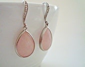 Silver Earrings Rose Quartz Faceted Glass Tear Drop Earrings, Cubic Zirconia - Also Available in Gold, Bridesmaid Earrings, Wedding Jewelry