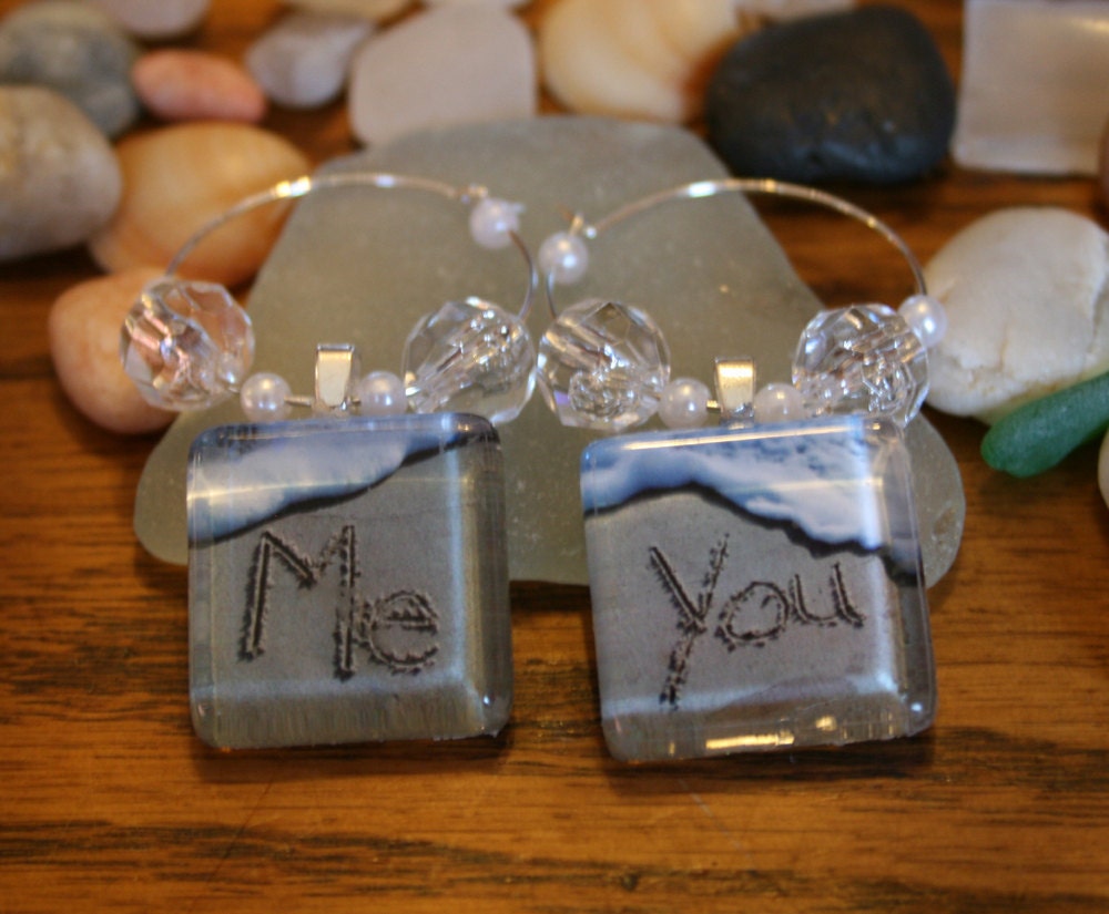 Me and You Beach Writing Wine Charms