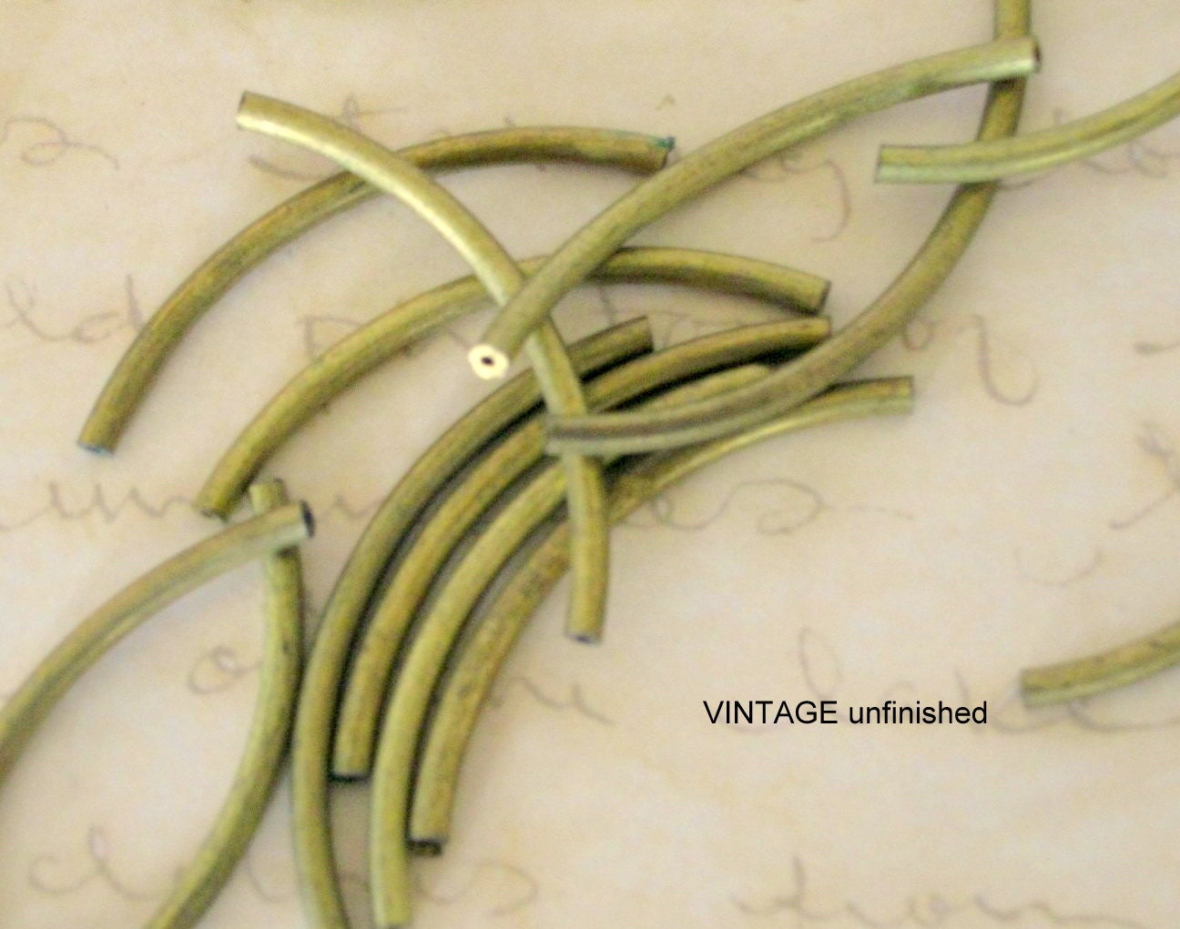 10 Vintage Curved 27mm Raw Brass Tube Beads - made in 1970s