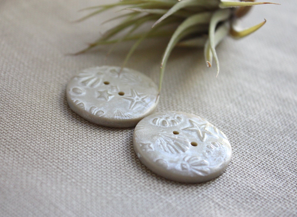 Buttons / Pearl Ivory Seashell Handmade / Small One Pair - phydeauxdesigns