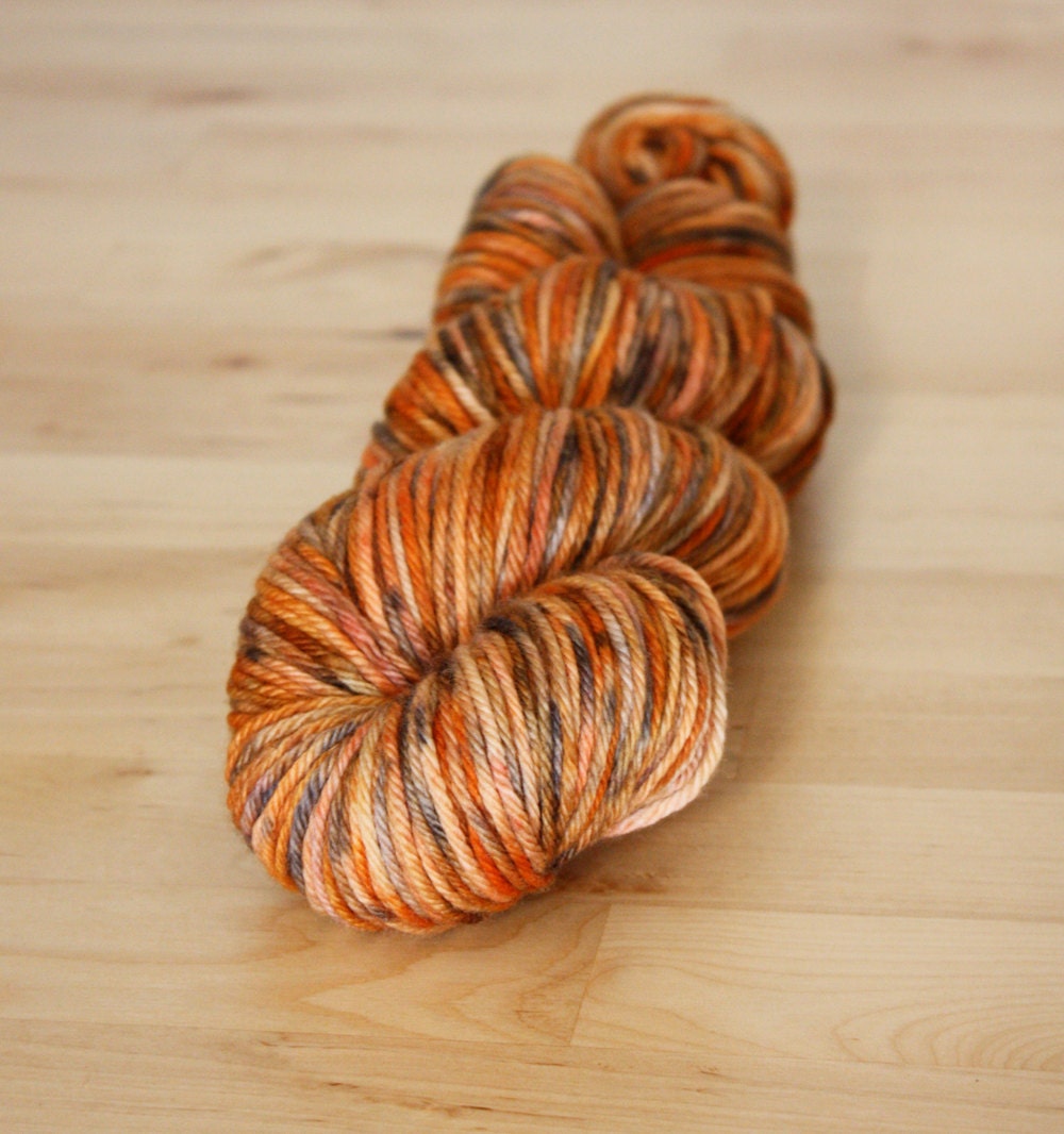 Hand Dyed Yarn / Worsted Weight / Russet Pumpkin Burnt Orange Grey Autumn Superwash Merino Wool
