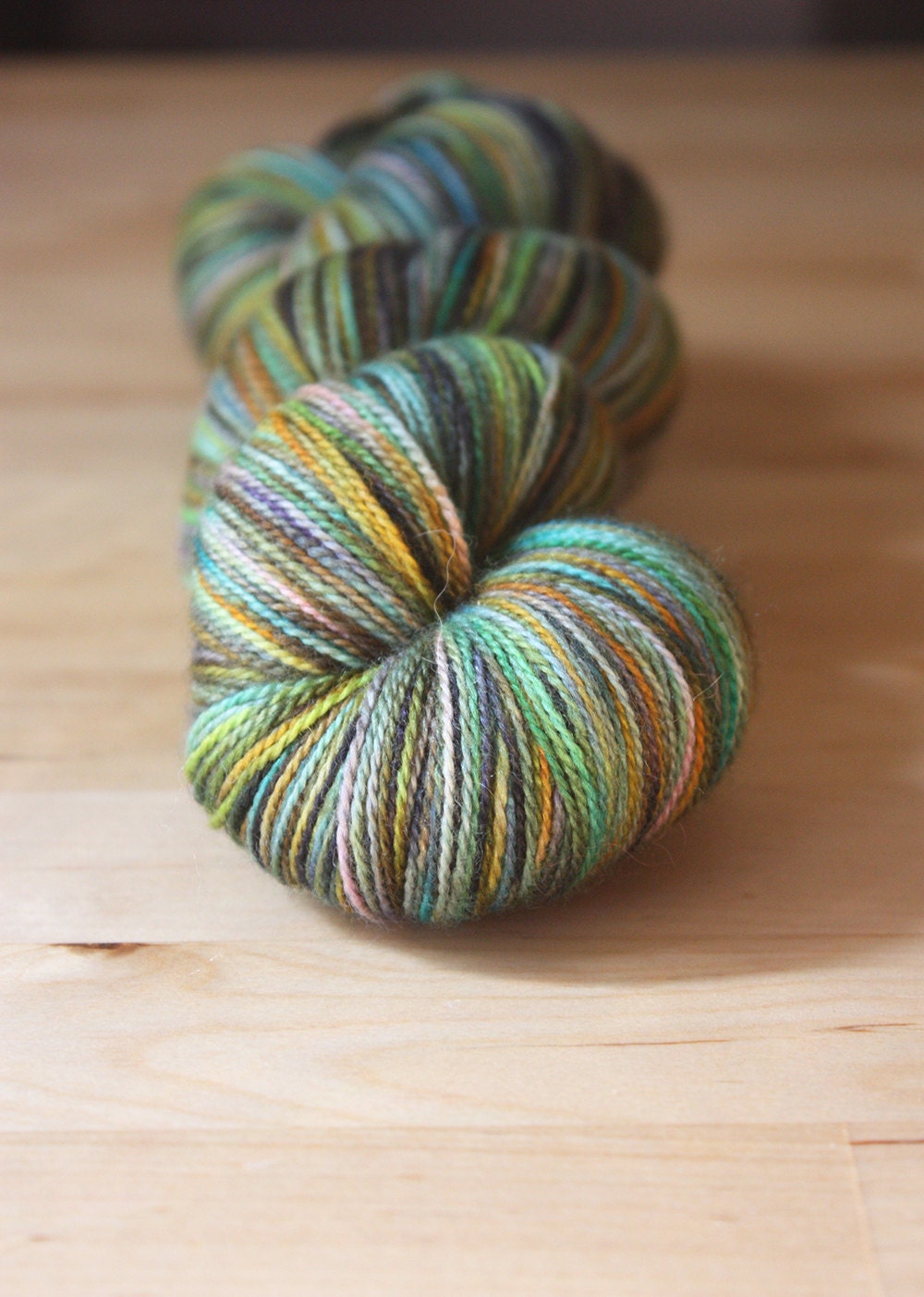 Hand Dyed Yarn / Green Gold Turquoise / Merino Wool Silk Lace Weight Luxury Yarn / NEW