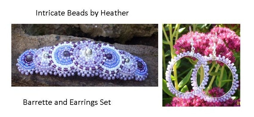 Purple Silver Hair Barrette Earrings Set Handmade Beaded Native Gift Custom NEW