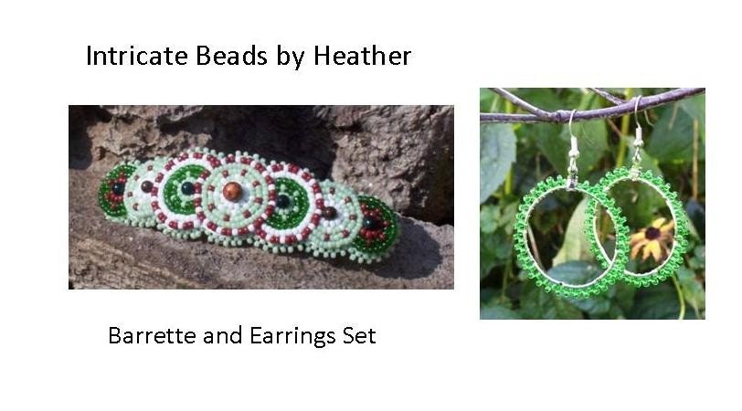 Green Handmade Beaded Native Hair Barrette Earrings Set NEW