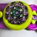 Purple button bracelet lime green statement jewelry OOAK expandable flowers gift for her spring contemporary
