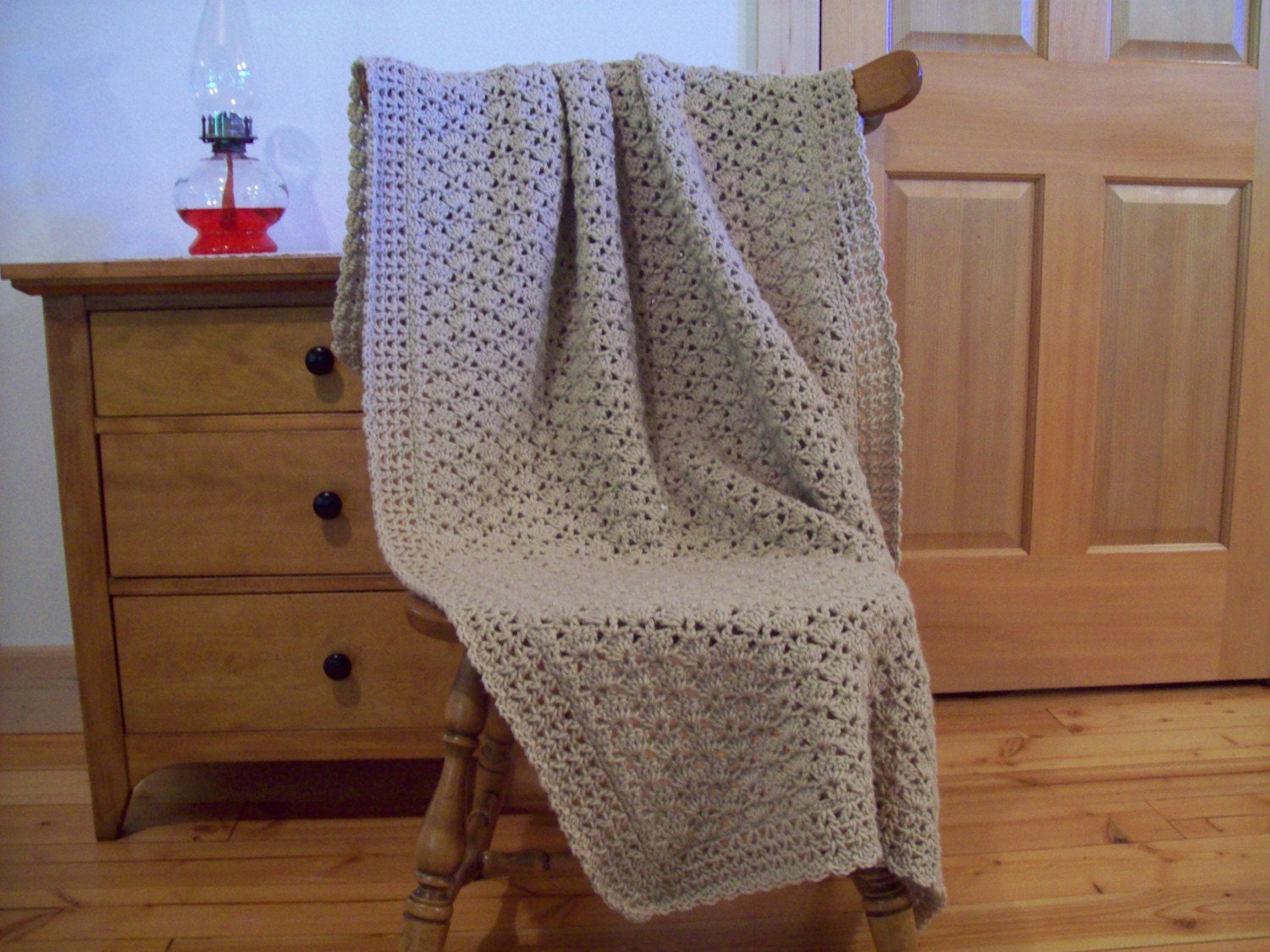 Crocheted Throw Blanket, Crocheted Afghan Blanket, Crocheted Blanket, in Lace or tan color, 55x40, Handmade, Lap Throw, Home Decor